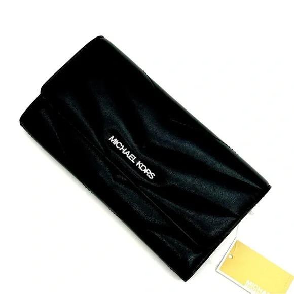 Michael Kors Large Quilted Trifold Wallet Black/Silver - Picture 6 of 9